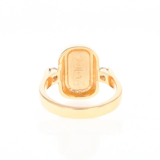 Gold Quartz Ring Oval Inlaid Design with .06ctw Round Diamonds