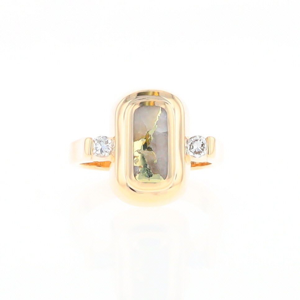 Gold Quartz Ring Oval Inlaid Design with .06ctw Round Diamonds