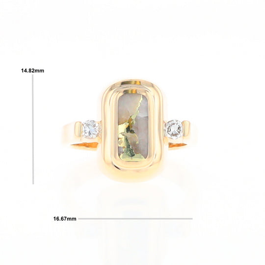 Gold Quartz Ring Oval Inlaid Design with .06ctw Round Diamonds