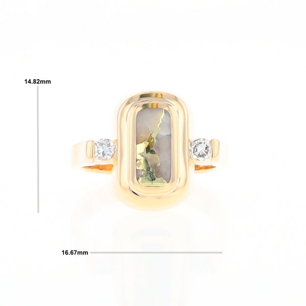 Gold Quartz Ring Oval Inlaid Design with .06ctw Round Diamonds