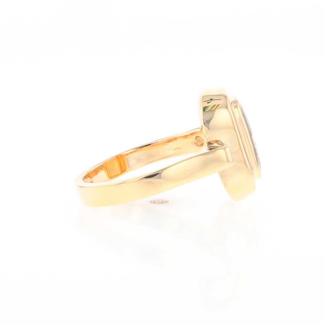 Gold Quartz Ring Oval Inlaid Design with .06ctw Round Diamonds