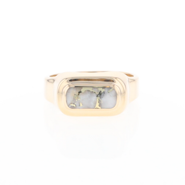 Gold Quartz Ring Oval Inlaid Design - G2