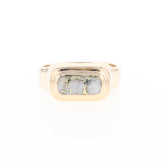 Gold Quartz Ring Oval Inlaid Design - G2