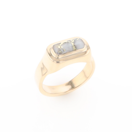 Gold Quartz Ring Oval Inlaid Design - G2