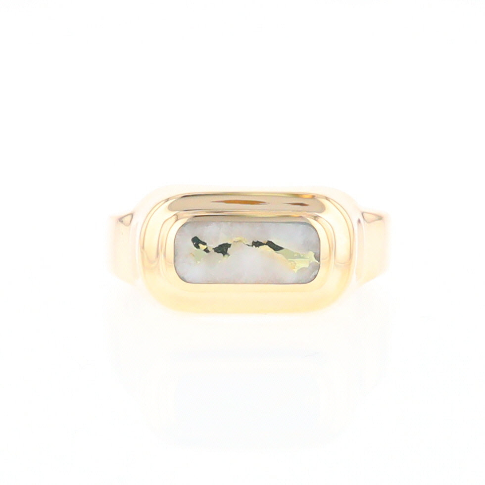 Gold Quartz Ring Oval Inlaid Design - G2