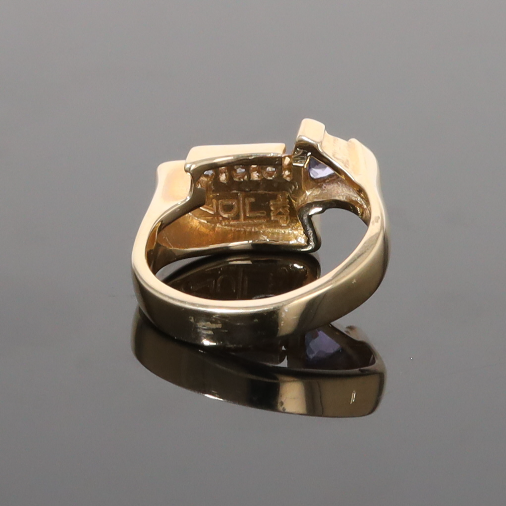 Opal Rings Geometric Inlaid with Tanzanite and .08ctw Round Diamonds