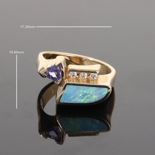 Opal Rings Geometric Inlaid with Tanzanite and .08ctw Round Diamonds