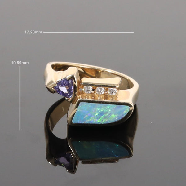 Opal Rings Geometric Inlaid with Tanzanite and .08ctw Round Diamonds