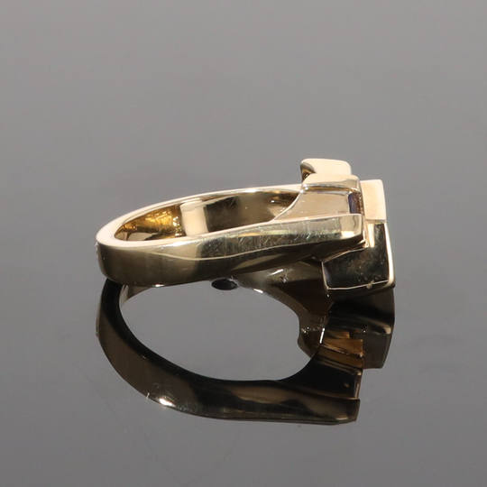 Opal Rings Geometric Inlaid with Tanzanite and .08ctw Round Diamonds