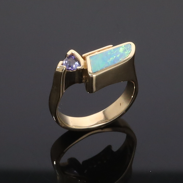 Opal Rings Geometric Inlaid with Tanzanite and .08ctw Round Diamonds