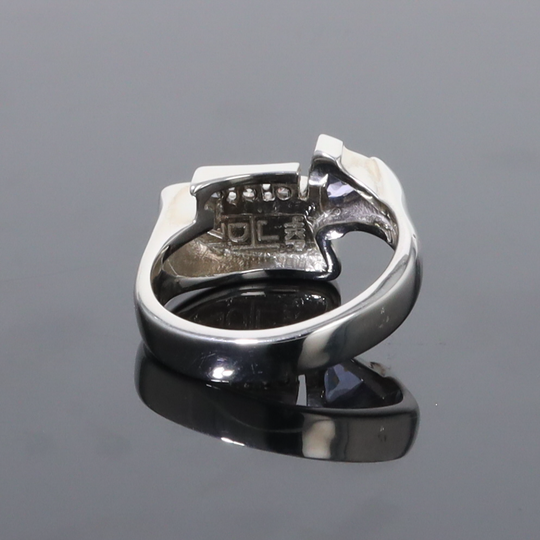 Opal Rings Geometric Inlaid Design with Tanzanite and .08ctw Diamonds