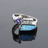 Opal Rings Geometric Inlaid Design with Tanzanite and .08ctw Diamonds