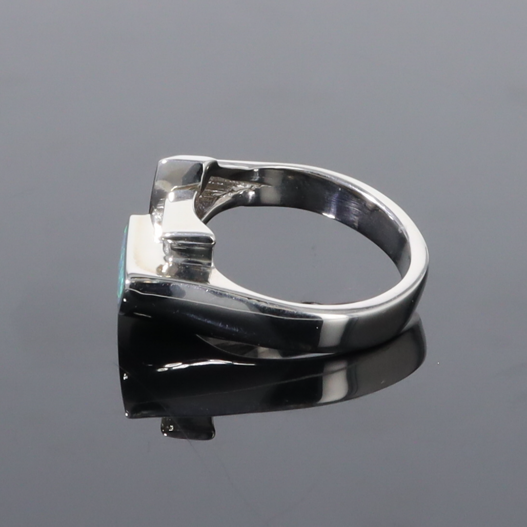 Opal Rings Geometric Inlaid Design with Tanzanite and .08ctw Diamonds