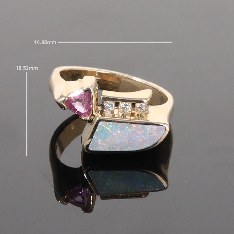 Opal Rings Geometric Inlaid with Pink Sapphire and .08ctw Diamonds