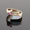Opal Rings Geometric Inlaid with Pink Sapphire and .08ctw Diamonds
