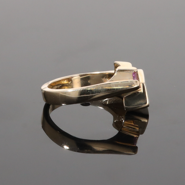 Opal Rings Geometric Inlaid with Pink Sapphire and .08ctw Diamonds