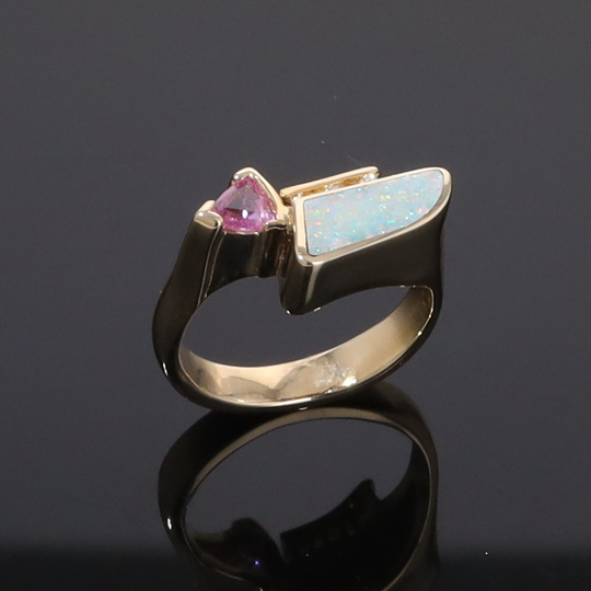 Opal Rings Geometric Inlaid with Pink Sapphire and .08ctw Diamonds