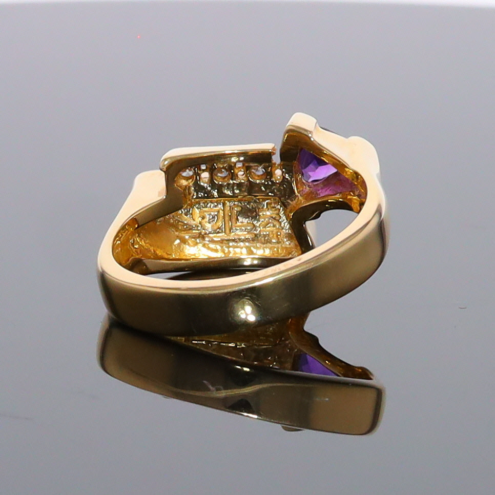 Opal Rings Geometric Inlaid with Amethyst and .08ctw Diamonds