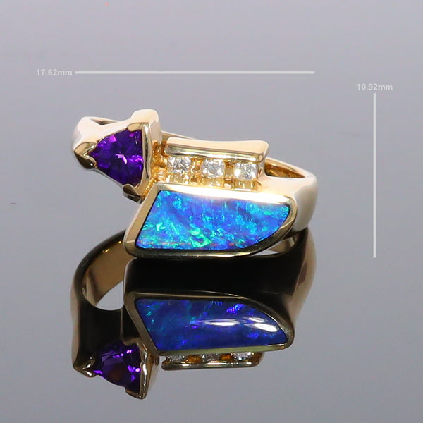 Opal Rings Geometric Inlaid with Amethyst and .08ctw Diamonds