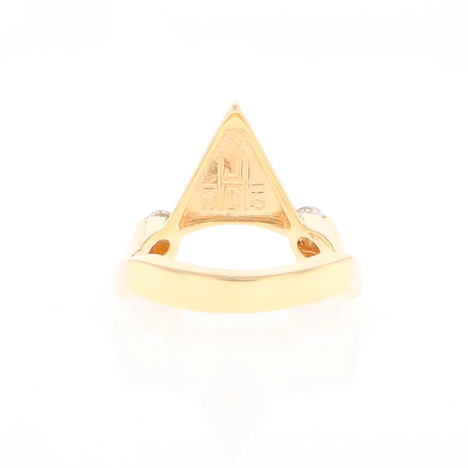 Gold Quartz Ring Triangle Inlaid Design With .14ctw Round Diamonds