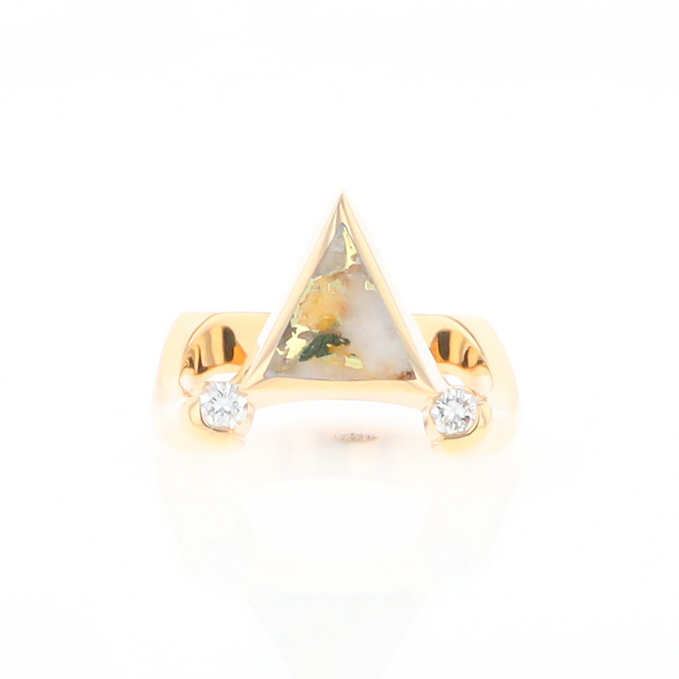 Gold Quartz Ring Triangle Inlaid Design With .14ctw Round Diamonds