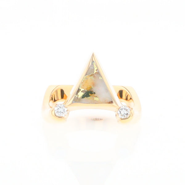 Gold Quartz Ring Triangle Inlaid Design With .14ctw Round Diamonds