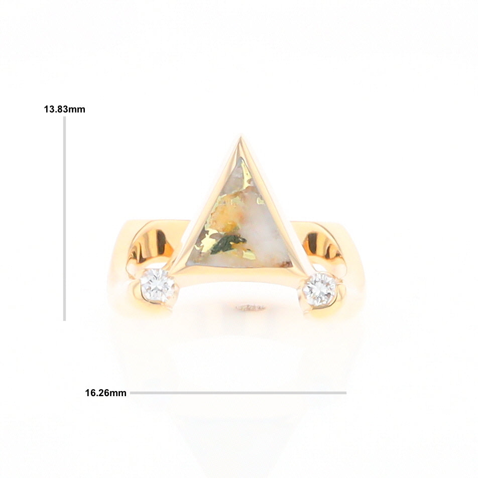 Gold Quartz Ring Triangle Inlaid Design With .14ctw Round Diamonds