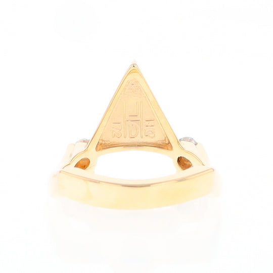 Gold Quartz Ring Triangle Inlaid Design With .14ctw Round Diamonds