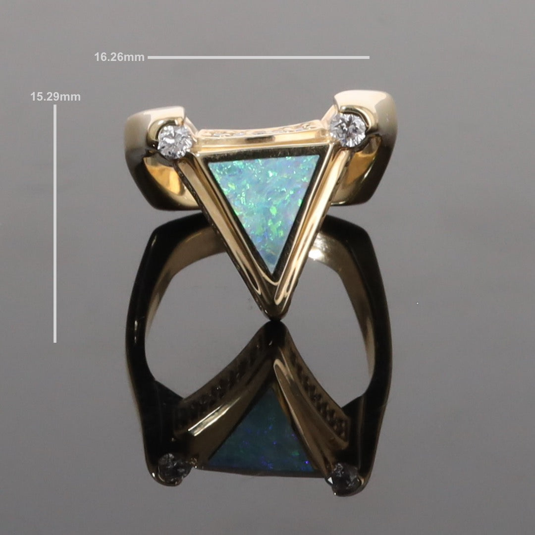 Opal Rings Triangle Inlaid Design with .31ctw Round Diamonds