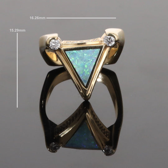 Opal Rings Triangle Inlaid Design with .31ctw Round Diamonds