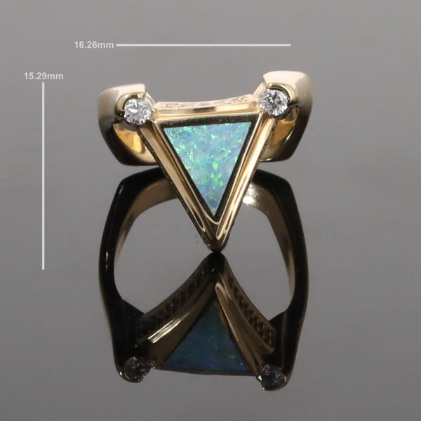 Opal Rings Triangle Inlaid Design with .31ctw Round Diamonds