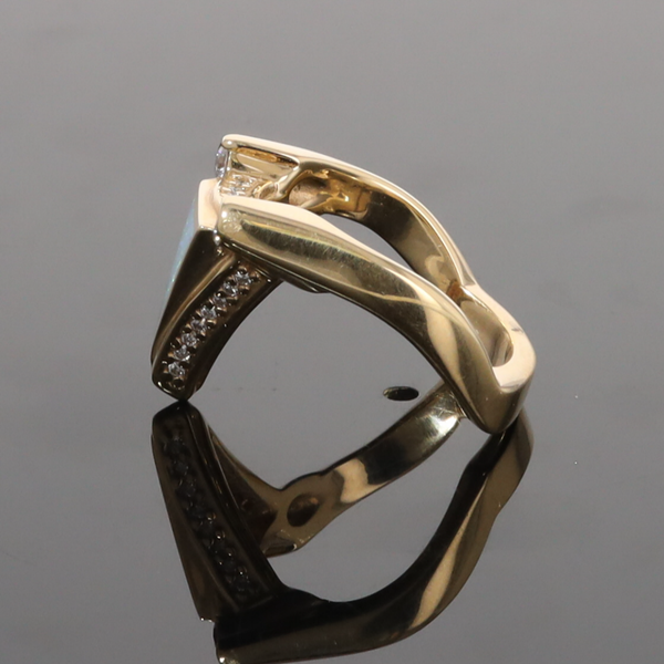 Opal Rings Triangle Inlaid Design with .31ctw Round Diamonds