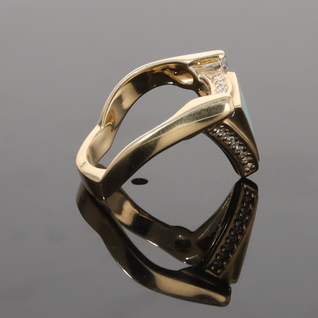 Opal Rings Triangle Inlaid Design with .31ctw Round Diamonds