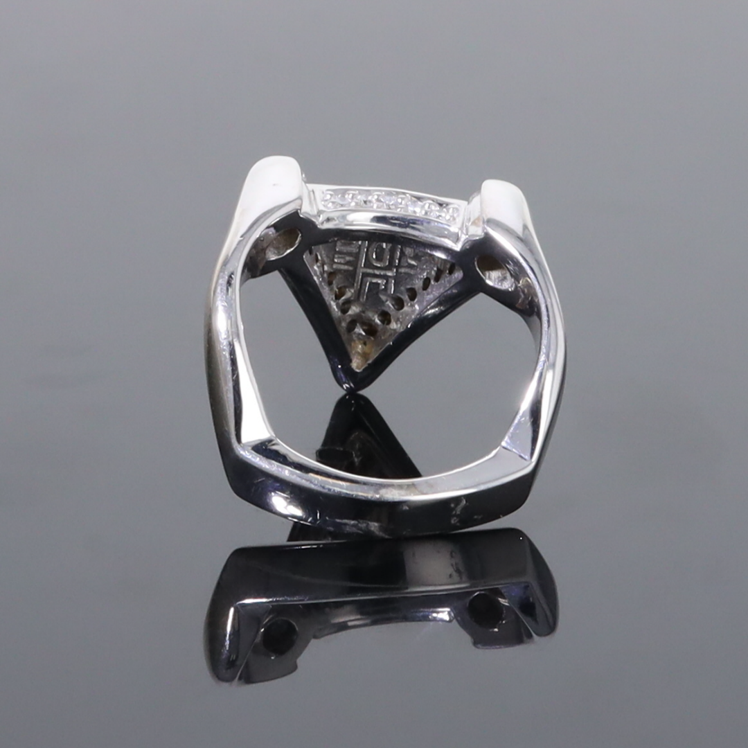 Opal Rings Triangle Inlaid Design with .31ctw Round Diamonds