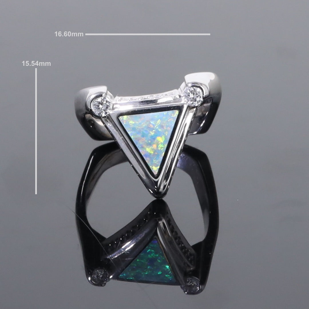Opal Rings Triangle Inlaid Design with .31ctw Round Diamonds