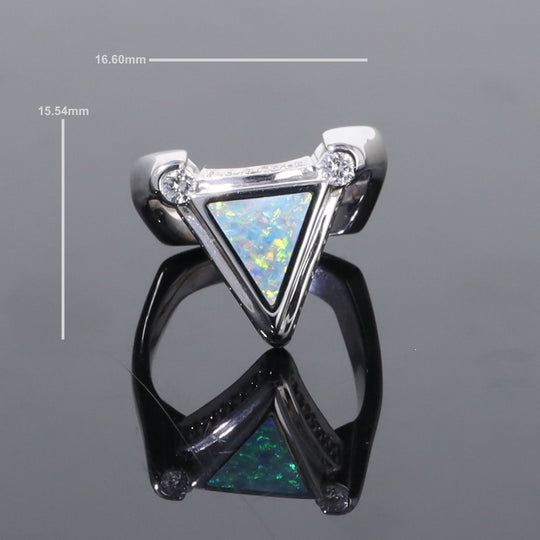 Opal Rings Triangle Inlaid Design with .31ctw Round Diamonds
