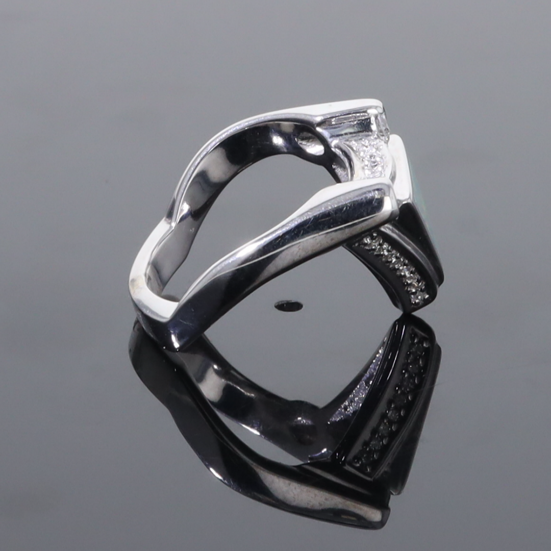 Opal Rings Triangle Inlaid Design with .31ctw Round Diamonds