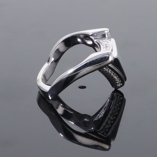 Opal Rings Triangle Inlaid Design with .31ctw Round Diamonds