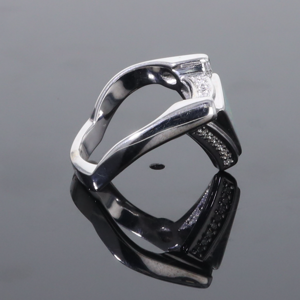 Opal Rings Triangle Inlaid Design with .31ctw Round Diamonds