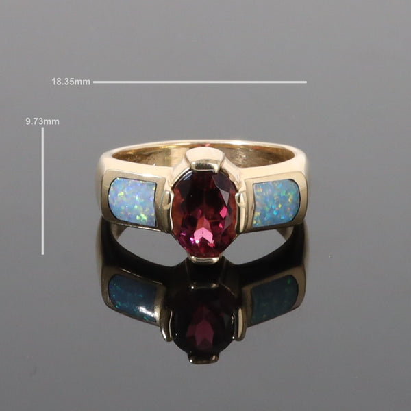 Opal Rings 2 Section Inlaid Design with Oval Pink Tourmaline