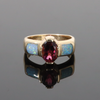 Opal Rings 2 Section Inlaid Design with Oval Pink Tourmaline