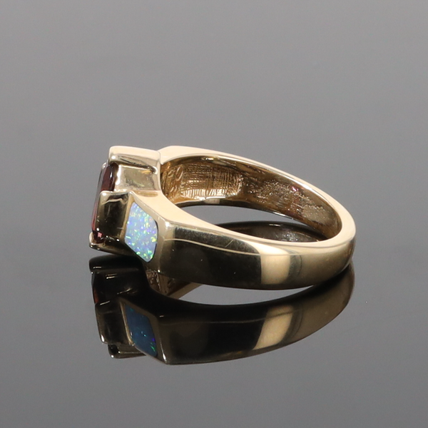 Opal Rings 2 Section Inlaid Design with Oval Pink Tourmaline