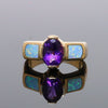 Opal Rings 2 Section Inlaid Design with Oval Amethyst Center