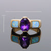 Opal Rings 2 Section Inlaid Design with Oval Amethyst Center