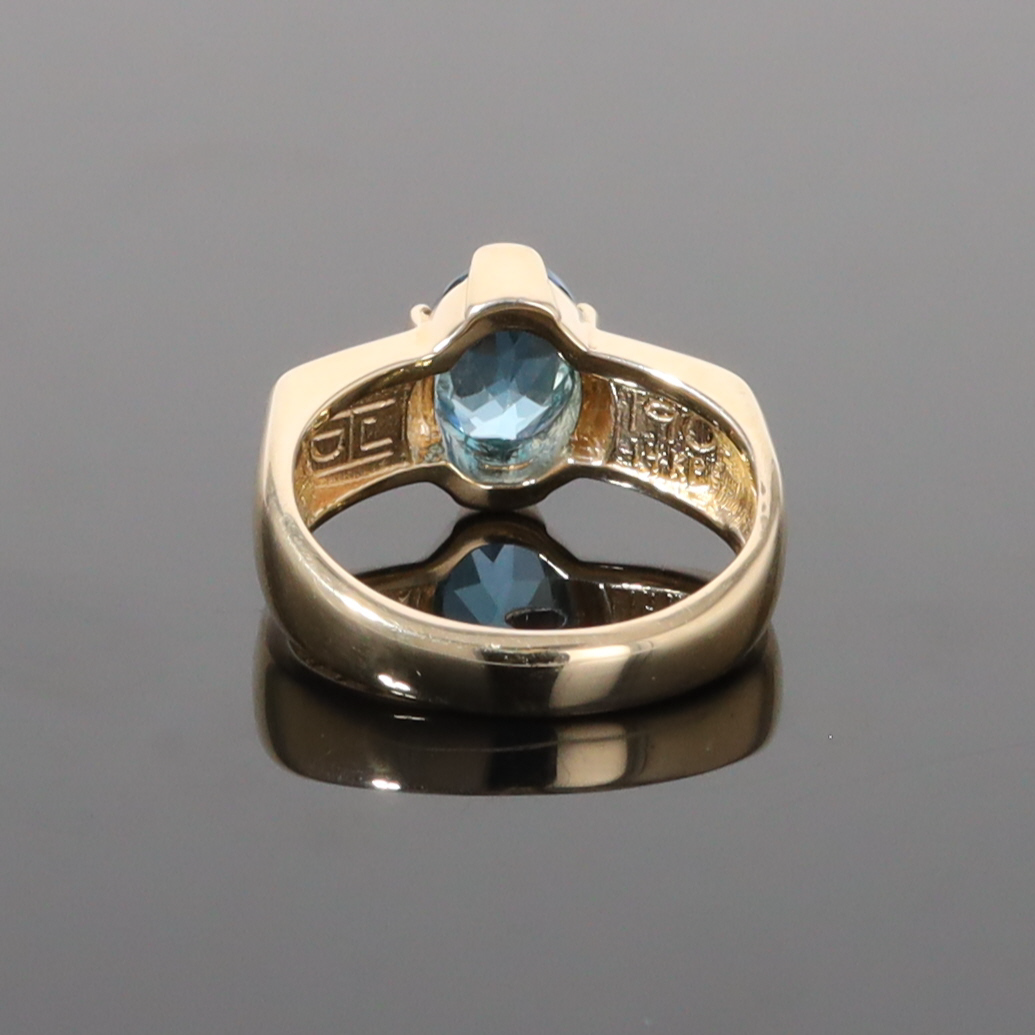 Opal Rings 2 Section Inlaid Design with Oval Swiss Blue Topaz Center