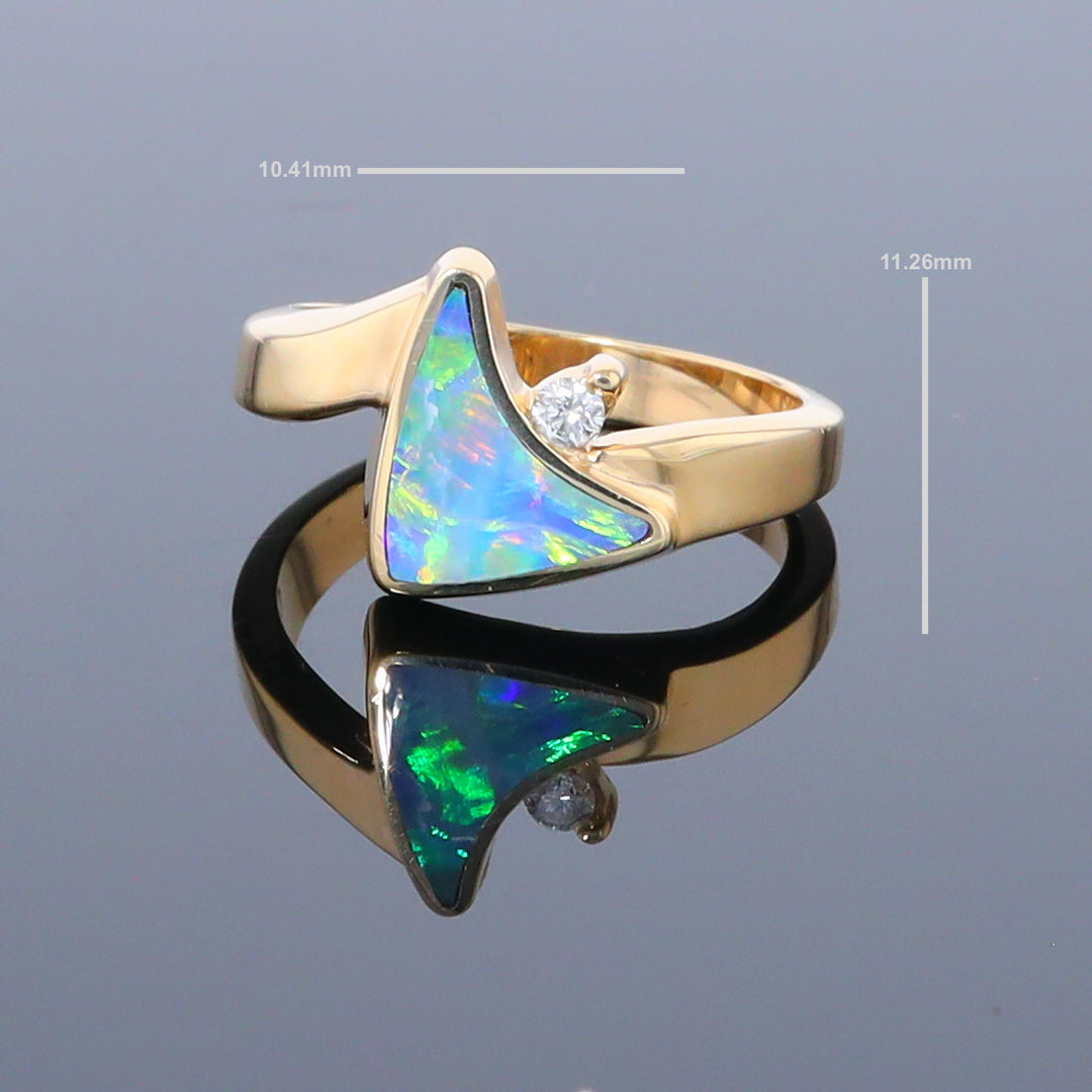 Opal Rings Boat Sail Inlaid Design with .04ctw Round Diamond