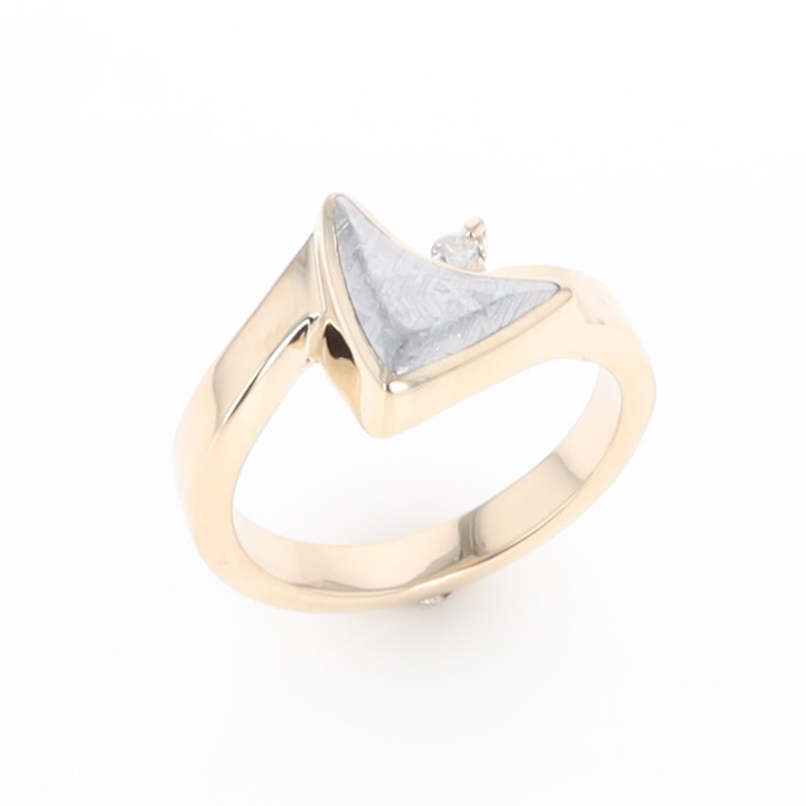 Meteorite Ring Boat Sail Inlaid Design with .04ctw Round Diamond