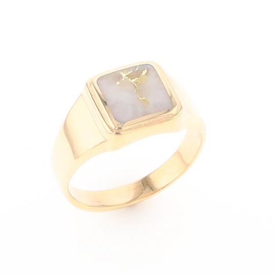 Gold Quartz Ring Square Inlaid Design