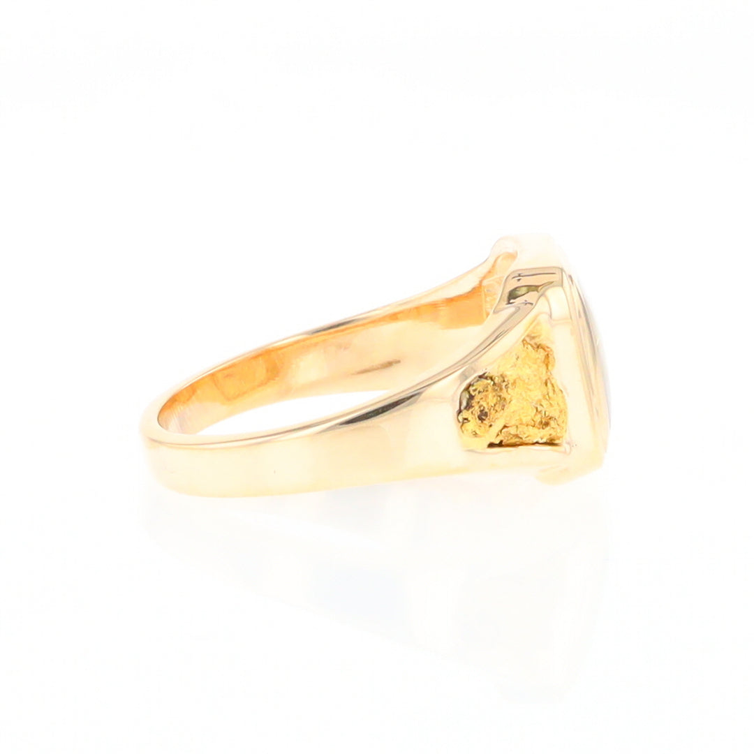 Gold Quartz Ring Square Inlaid Center Design with Natural Nugget Sides