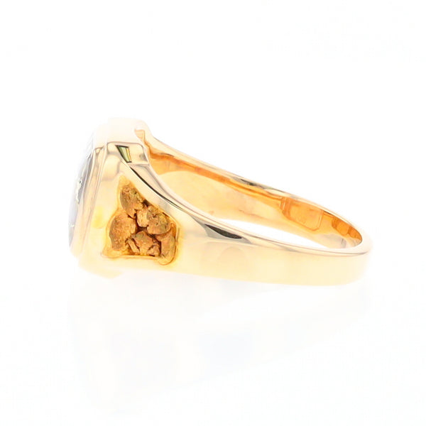 Gold Quartz Ring Square Inlaid Center Design with Natural Nugget Sides